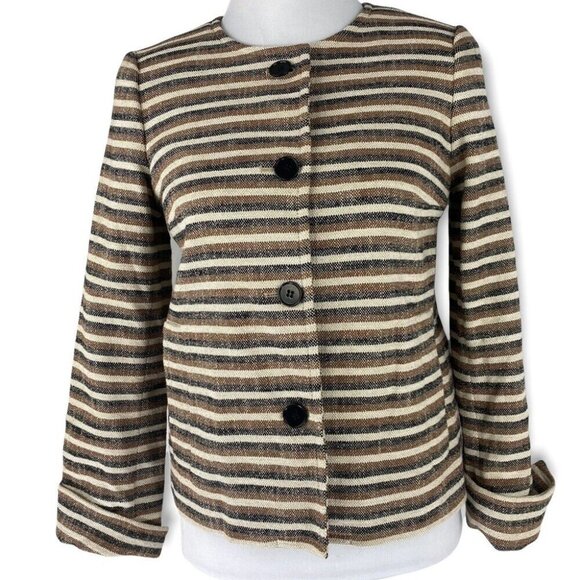 Talbots Women's‎ NWT Brown Striped Jackie Fit Linen Button Down Blazer 4/C35 - Picture 1 of 9